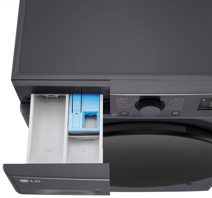 Пральна машина LG фронтальна, 9кг, 1200, A, 48см, дисплей, пара, інвертор, чорний
