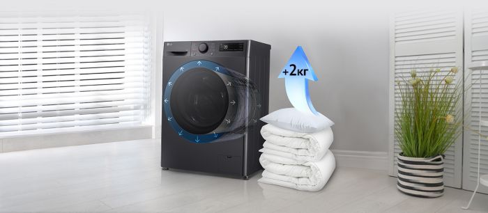 Пральна машина LG фронтальна, 9кг, 1200, A, 48см, дисплей, пара, інвертор, чорний