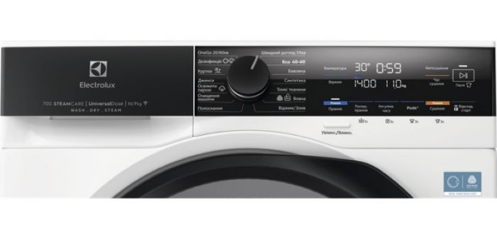 Прально-сушильна машина Electrolux фронтальна, 11(7)кг, 1600, D, 64см, дисплей, пара, інвертор, universaldose, білий