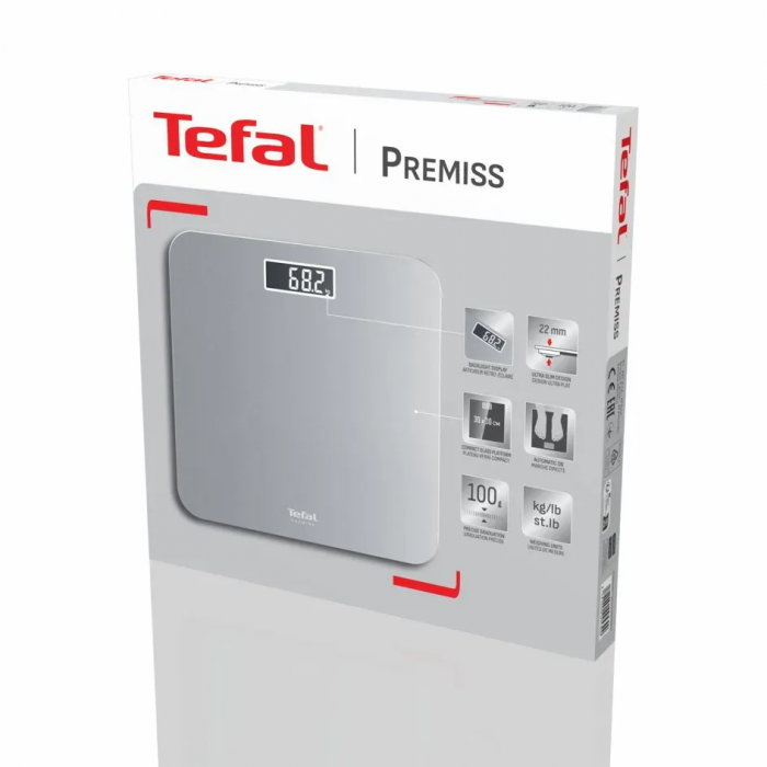 Ваги Tefal підлогові Premiss, 160кг, AAAx2 в комплекті, скло, сірий