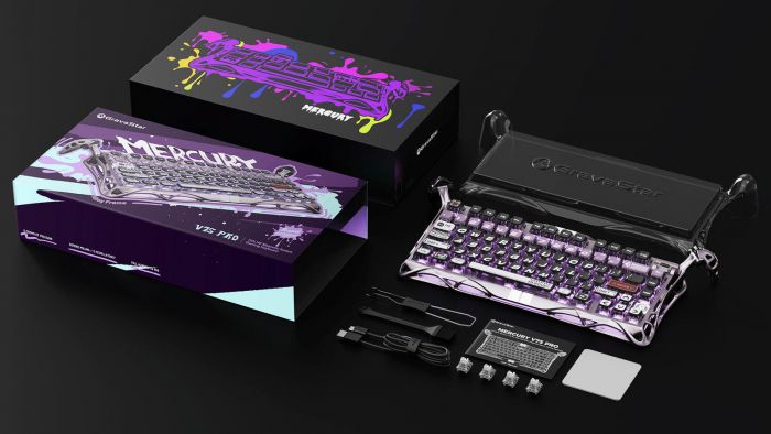 Клавіатура механічна GravaStar Mercury V75 Pro 80keys, Magnetic Jade Gaming, 8K, USB-A, RGB, Iron Purple