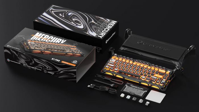 Клавіатура механічна GravaStar Mercury K1 Pro 80keys, GravaStar x Kailh Speedy Mint, BT/WL/USB, CyberFlare