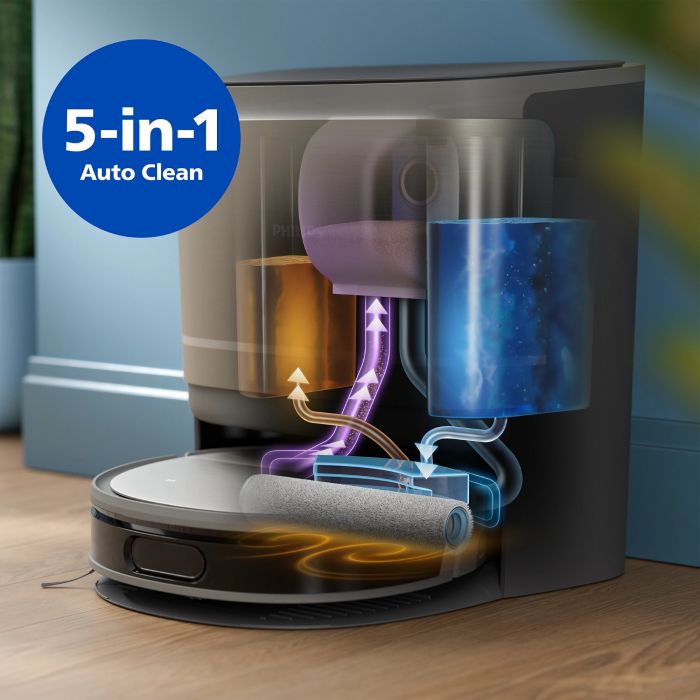 Робот-пилосос Philips Series 9000, h=9.8см, вологе прибирання, конт пил -0.21л, вода -0.22л, автон. робота до 280хв, EPA 11, чорний-металік