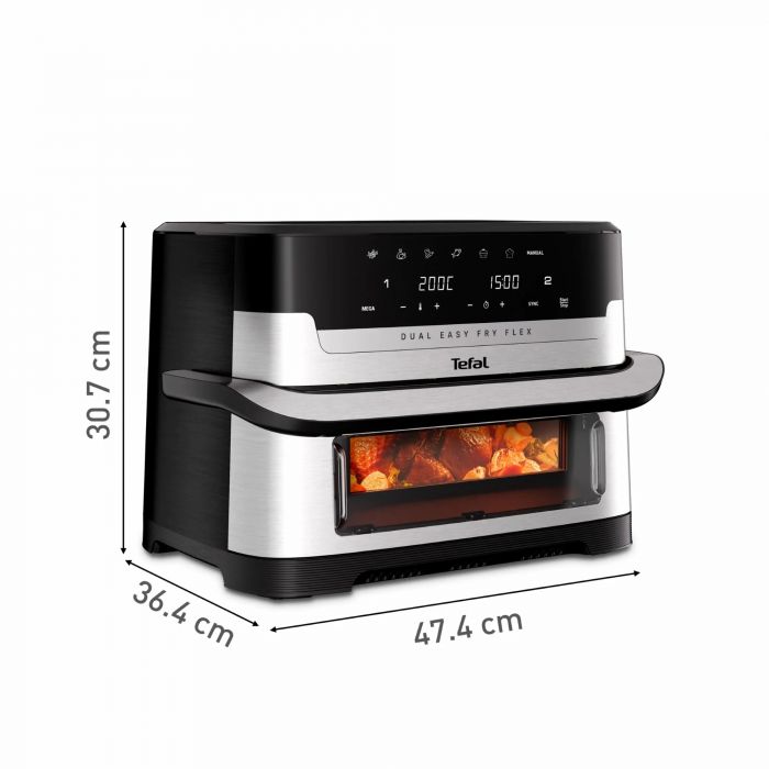 Мультипіч Tefal Dual Easy Fry Flex, 2700Вт, чаша-5.5+3.5л, сенсорне керув., з віконцем, 2 чаши, гриль, пластик, чорний-нерж. сталь