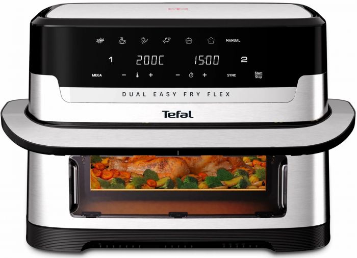 Мультипіч Tefal Dual Easy Fry Flex, 2700Вт, чаша-5.5+3.5л, сенсорне керув., з віконцем, 2 чаши, гриль, пластик, чорний-нерж. сталь