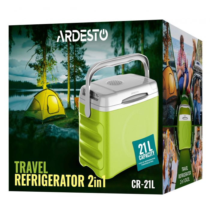 Холодильник дорожній ARDESTO, 2в1, 21л, 220/12В, підігрів 55°C, охолодження 18-20°C, USB-порт, 4.3кг, салатовий