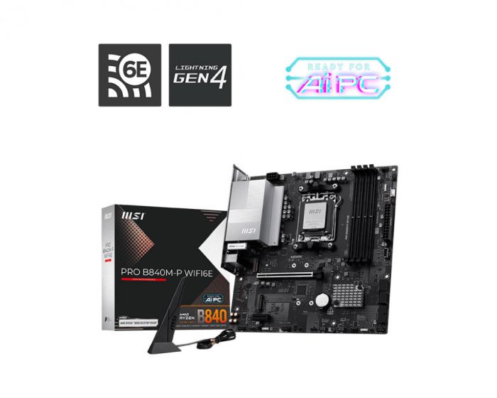 Материнcька плата MSI PRO B840M-P WIFI6E sAM5 B840 4xDDR5 M.2 HDMI WiFi BT mATX