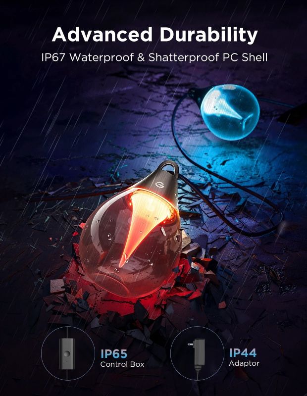 Набір світлодіодних ламп Govee H7025 Outdoor Clear Bulb String Lights, 15м, RGBIC/Warm White, WI-FI/Bluetooth, чорний