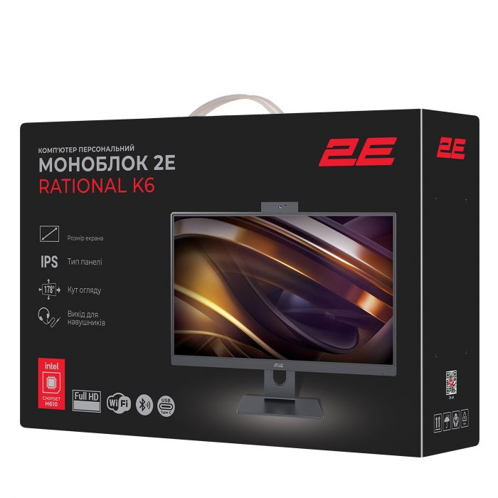 Комп'ютер персональний моноблок 2E Rational K6 23.8" FHD IPS Intel i3-12100, 16Gb, F480GB, UMA, H610, K6.610, 120W, FreeDos, чорний