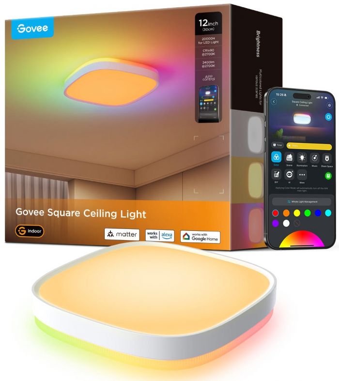 Потолочний світильник Govee H60A4 30cm Smart Square Ceiling Light, RGBWW + RGBIC, WI-FI/Bluetooth, білий