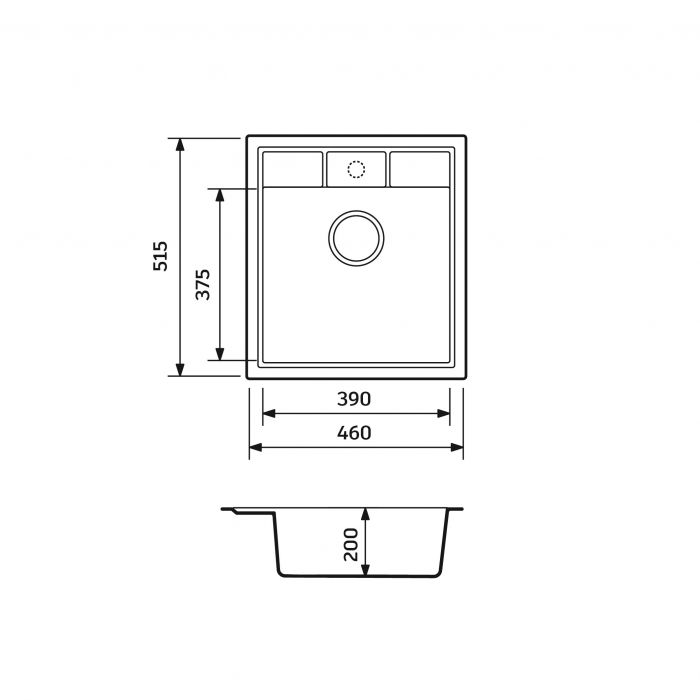Мийка кухонна Adamant Brick, штучний камінь, квадрат, без крила, 460x515x200мм, чаша - 1, врізна, сірий