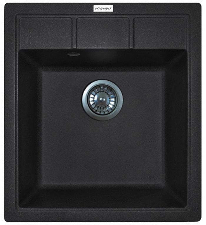 Мийка кухонна Adamant Brick, штучний камінь, квадрат, без крила, 460x515x200мм, чаша - 1, врізна, чорний