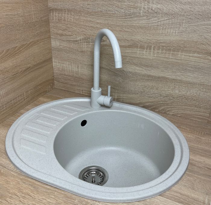 Мийка кухонна Adamant Ovum, штучний камінь, овальна, з крилом, 615х495х200мм, чаша - 1, врізна, Old stone