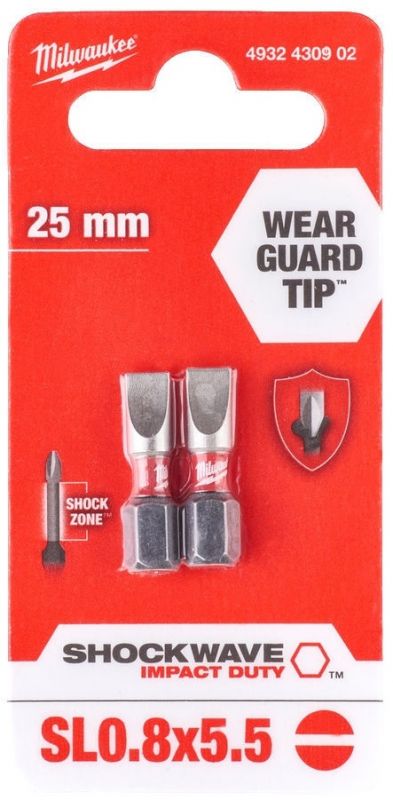 Біти Milwaukee Shockwave, SL0,8x5,5х25мм, набір 2шт