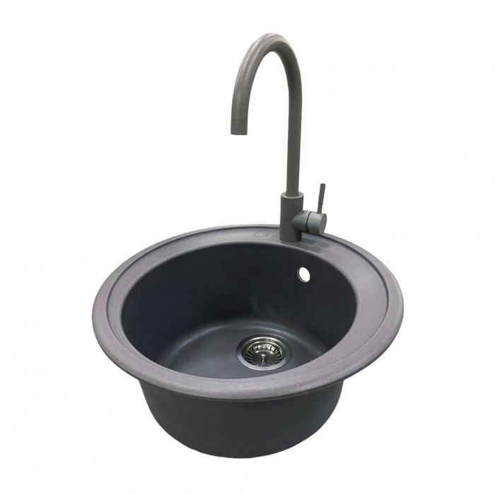 Мийка кухонна Adamant Sun, штучний камінь, кругла, без крила, 510x200мм, чаша - 1, врізна, сірий