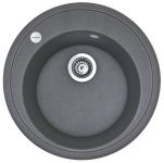 Мийка кухонна Adamant Sun, штучний камінь, кругла, без крила, 510x200мм, чаша - 1, врізна, сірий