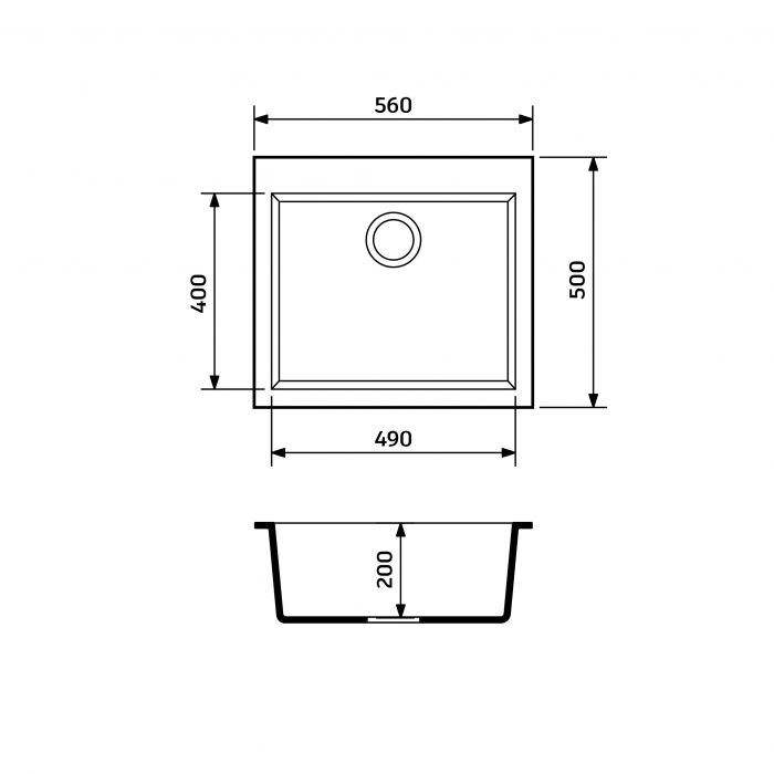 Мийка кухонна Adamant Univer, штучний камінь, квадрат, без крила, 560х500х200мм, чаша - 1, врізна, Avena