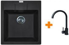 Набір кухонна Adamant Brick, штучний камінь, квадрат, без крила, 460x515x200мм, чаша - 1, врізна, чорний + змішувач