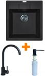Набір кухонна Adamant Brick, штучний камінь, квадрат, без крила, 460x515x200мм, чаша - 1, врізна, чорний + змішувач та дозатор
