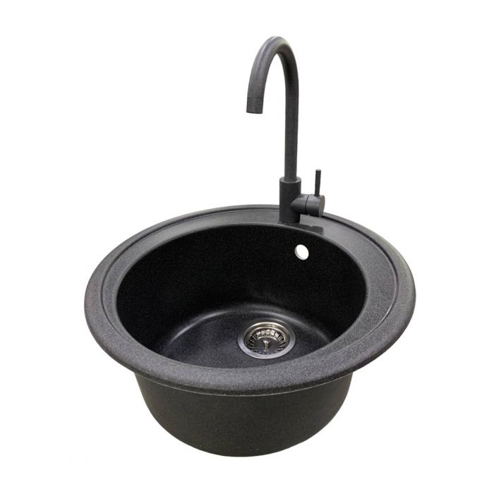 Набір кухонна Adamant Sun, штучний камінь, кругла, без крила, 510x200мм, чаша - 1, врізна, графіт + змішувач