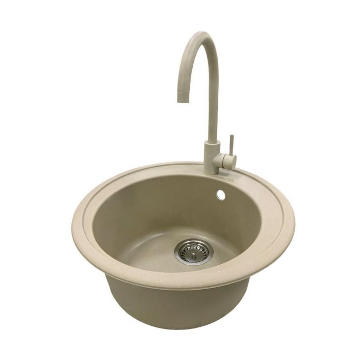 Набір кухонна Adamant Sun, штучний камінь, кругла, без крила, 510x200мм, чаша - 1, врізна, Сахара + змішувач