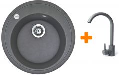 Набір кухонна Adamant Sun, штучний камінь, кругла, без крила, 510x200мм, чаша - 1, врізна, сірий + змішувач