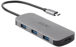 Хаб Acer 7in1 USB-С > 3xUSB-A3.2/HDMI/USB-C/PD/SD, 0.15м, сірий