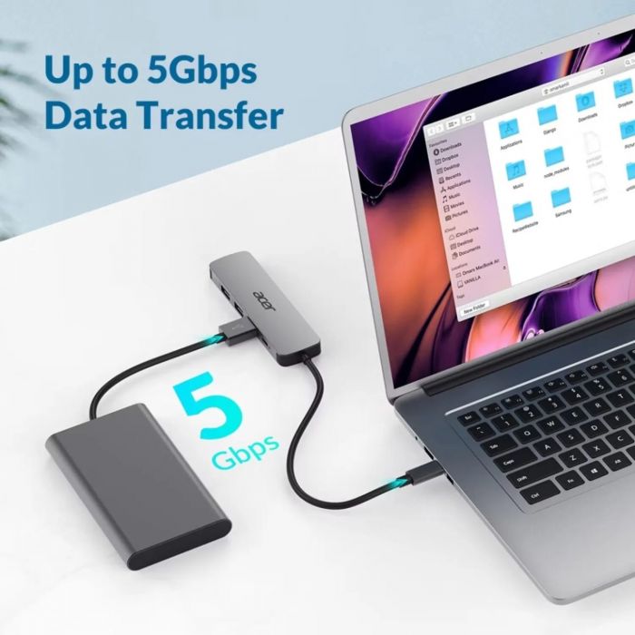 Хаб Acer 5in1 USB-С > 3xUSB-A3.0/HDMI/USB-C, 0.15м, сірий