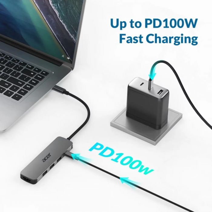 Хаб Acer 5in1 USB-С > 3xUSB-A3.0/HDMI/USB-C, 0.15м, сірий