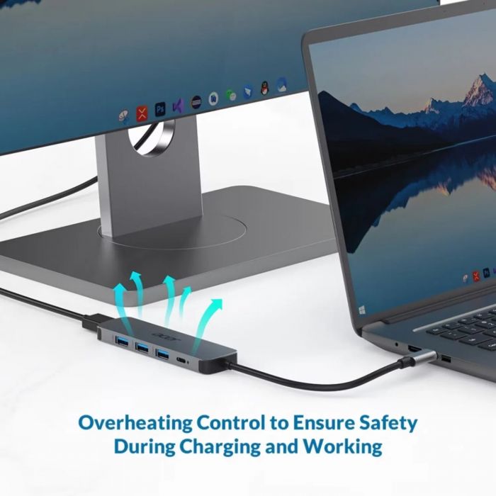 Хаб Acer 5in1 USB-С > 3xUSB-A3.0/HDMI/USB-C, 0.15м, сірий