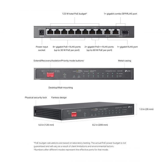 Комутатор TP-LINK  TL-SG1210PP 10xGE (PoE), 1xSFP, 123Вт, Некерований