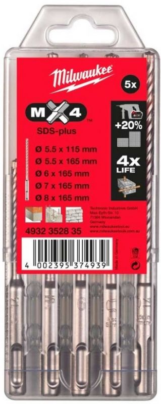 Набір бурів по бетону Milwaukee SDS-PLUS M2, 5.5-8мм, кейс 5шт