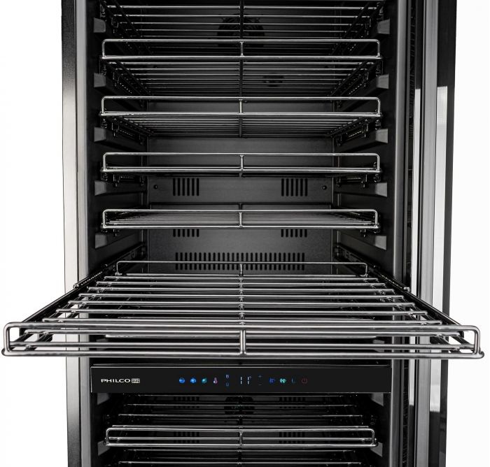 Холодильник Philco для вина,176x60x68, холод.відд.-418л, зон - 2, бут-131, диспл, підсвітка, чорний