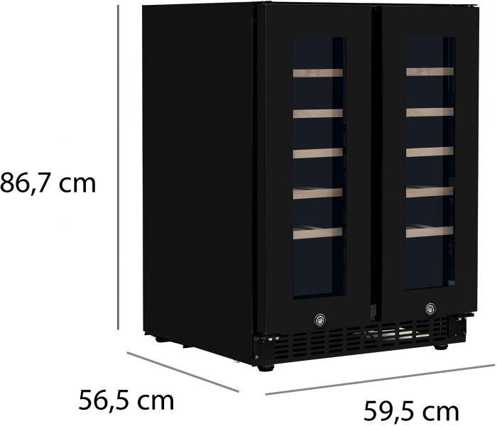 Холодильник Philco для вина, 87x60x57, холод.відд.-116л, зон - 2, бут-40, диспл, підсвітка, чорний
