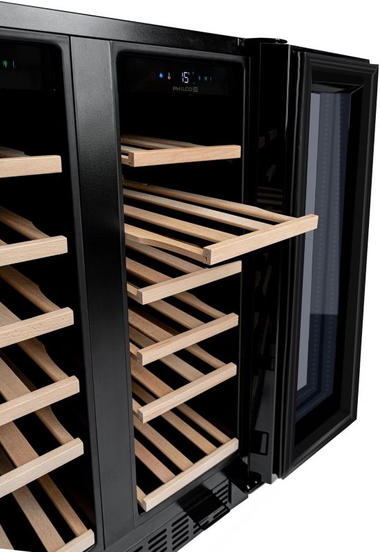 Холодильник Philco для вина, 87x60x57, холод.відд.-116л, зон - 2, бут-40, диспл, підсвітка, чорний