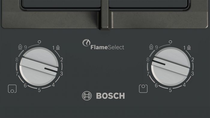 Варильна поверхня Bosch газова на склі, 30см, Доміно, чавун, чорний