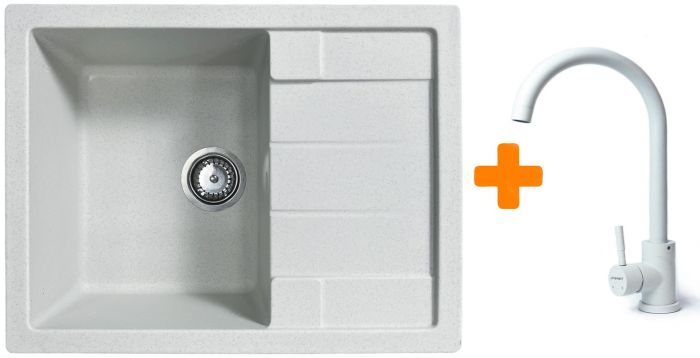 Набір кухонний Adamant Anila, штучний камінь, прямокут., з крилом, 645х495х200мм, чаша - 1, врізна, Old stone + змішувач