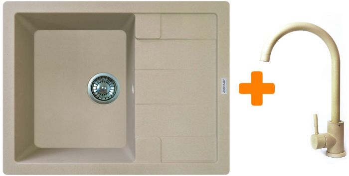 Набір кухонний Adamant Anila, штучний камінь, прямокут., з крилом, 645х495х200мм, чаша - 1, врізна, Сахара + змішувач