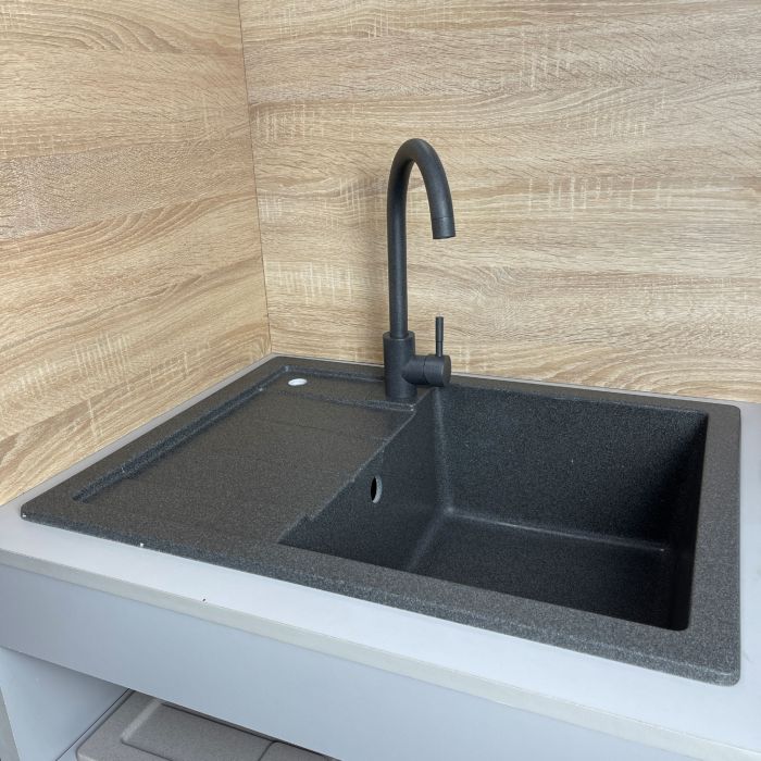 Набір кухонний Adamant Anila, штучний камінь, прямокут., з крилом, 645х495х200мм, чаша - 1, врізна, графіт + змішувач та дозатор