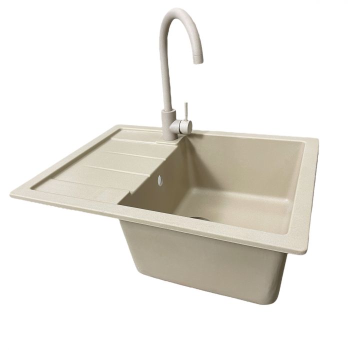 Набір кухонний Adamant Anila, штучний камінь, прямокут., з крилом, 645х495х200мм, чаша - 1, врізна, Сахара + змішувач та дозатор