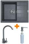 Набір кухонний Adamant Anila, штучний камінь, прямокут., з крилом, 645х495х200мм, чаша - 1, врізна, сірий + змішувач та дозатор