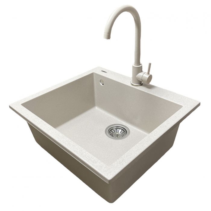 Набір кухонний Adamant Univer, штучний камінь, квадрат, без крила, 560х500х200мм, чаша - 1, врізна, Avena + змішувач