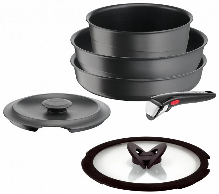 Набір посуду Tefal Ingenio Inspiration, 6 предметів, алюміній, скло, бакеліт, чорний