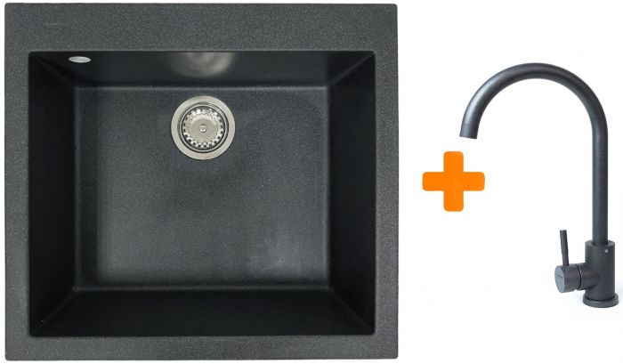Набір кухонний Adamant Univer, штучний камінь, квадрат, без крила, 560х500х200мм, чаша - 1, врізна, графіт + змішувач