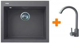 Набір кухонний Adamant Univer, штучний камінь, квадрат, без крила, 560х500х200мм, чаша - 1, врізна, сірий + змішувач