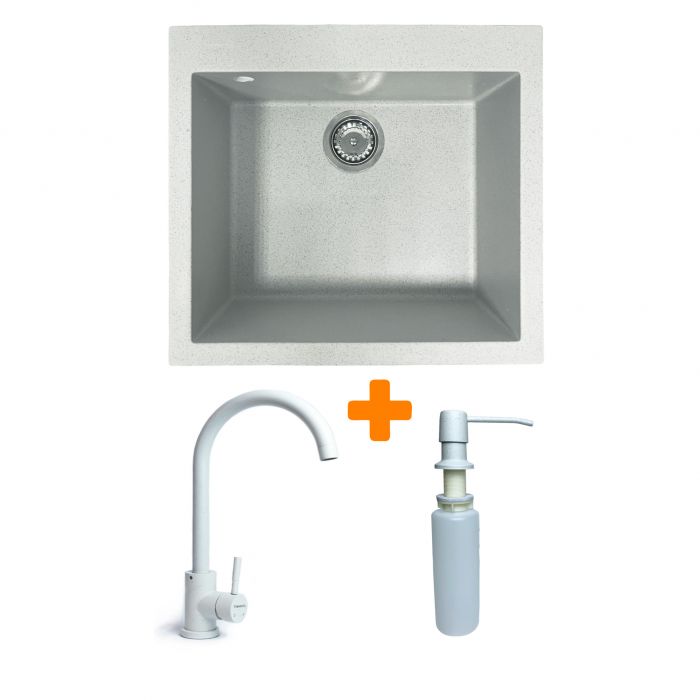 Набір кухонний Adamant Univer, штучний камінь, квадрат, без крила, 560х500х200мм, чаша - 1, врізна, Old stone + змішувач та дозатор