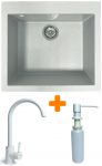 Набір кухонний Adamant Univer, штучний камінь, квадрат, без крила, 560х500х200мм, чаша - 1, врізна, Old stone + змішувач та дозатор