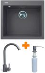 Набір кухонний Adamant Univer, штучний камінь, квадрат, без крила, 560х500х200мм, чаша - 1, врізна, сірий + змішувач та дозатор