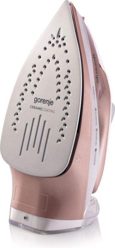 Праска Gorenje, 3200Вт, 420мл, паровий удар-250гр, верт. відпарювання, антинакип, автовідключення, керам. підошва, бронзово-білий