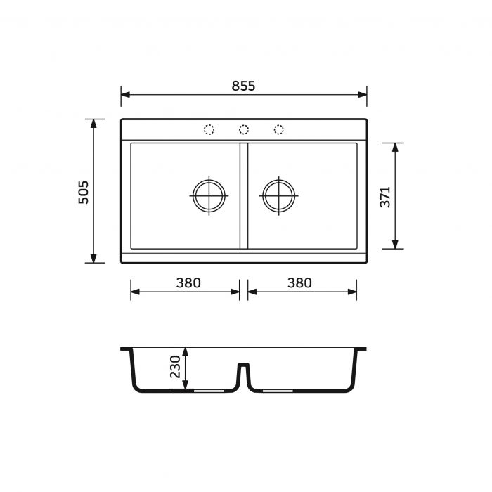 Набір кухонний Adamant Similar, штучний камінь, прямокут., без крила, 885x505x230мм, чаша - 2, врізна, графіт + змішувач + дозатор + ополіскувач склянок + коландер